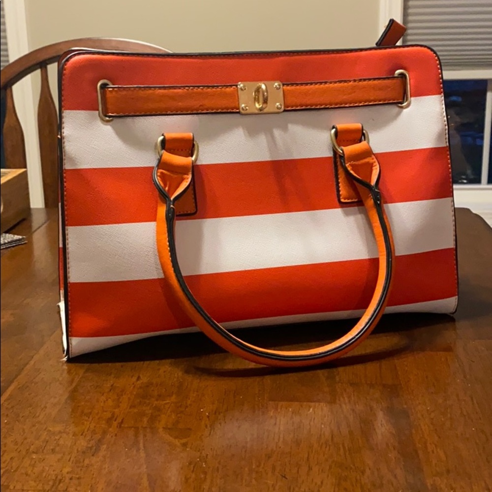 Orange and White Stripped Purse with Gold Accents